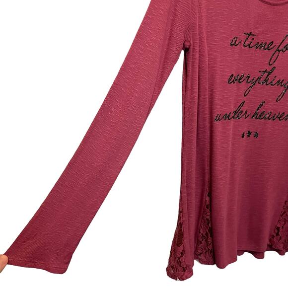 Cato Time For Everything Top Ribbed Lace Tee Long Sleeve Large - Picture 4 of 10